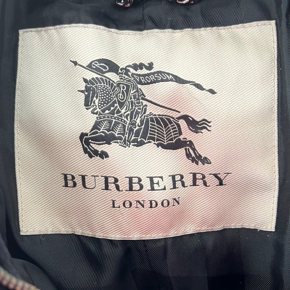 BURBERRY black velvet quilted coat.